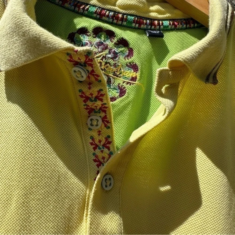 Robert Graham Men's Yellow‎ Button Front Twin Tipped Polo Shirt (2XL)